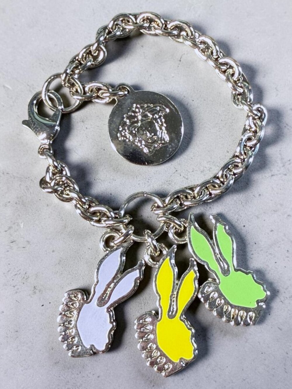 Versace Rare Vintage Medusa Bunny Rabbit Enamel Charm Bracelet with COA